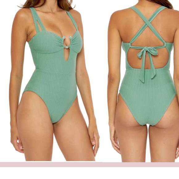 Becca Kylam Bandeau One Piece Swimsuit in Mineral Green - Picture 6 of 11